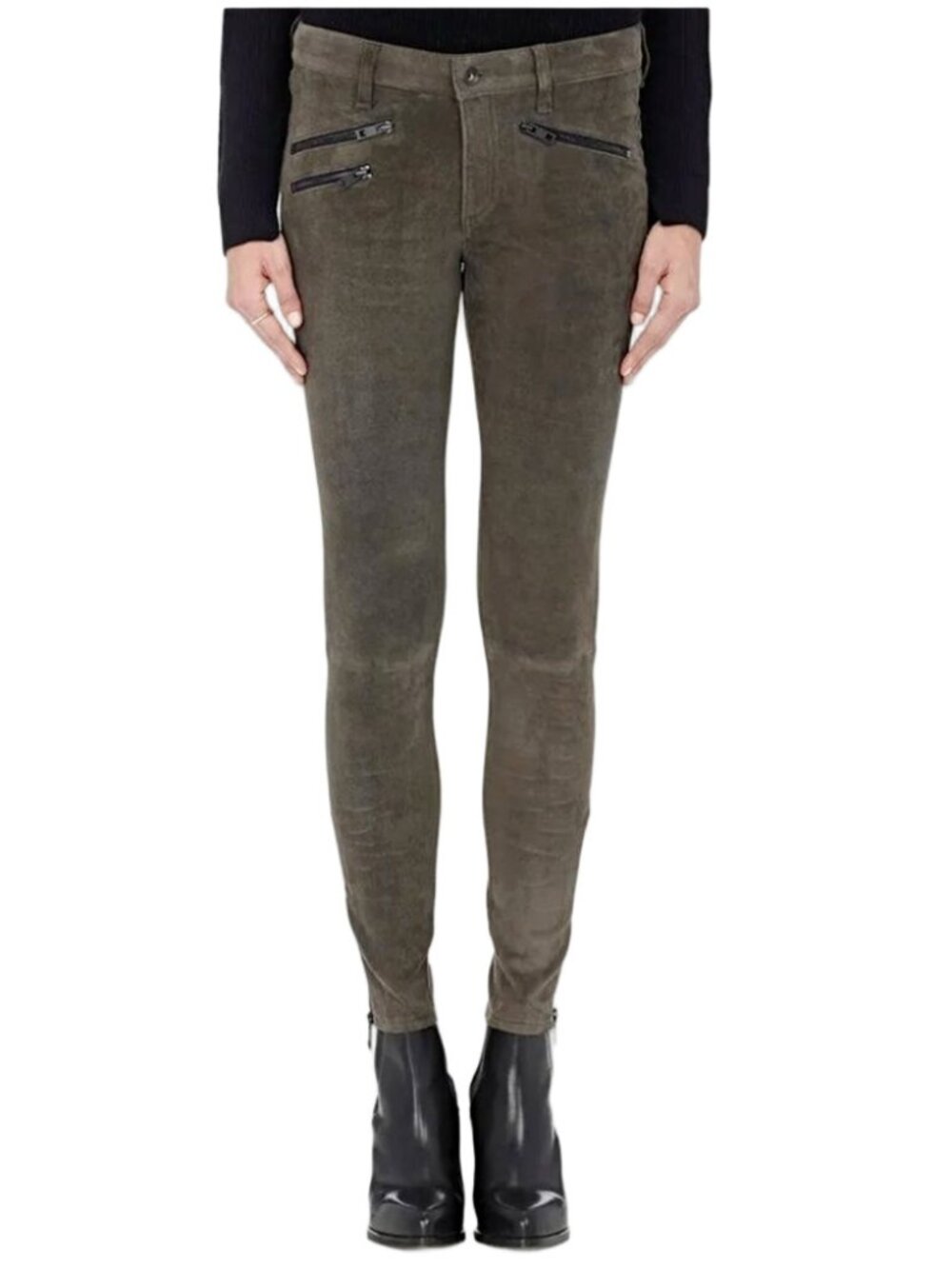 Rag & Bone Stretch Lamb Suede Moto Charcoal Leggings Slim Fit Jeans Size 25